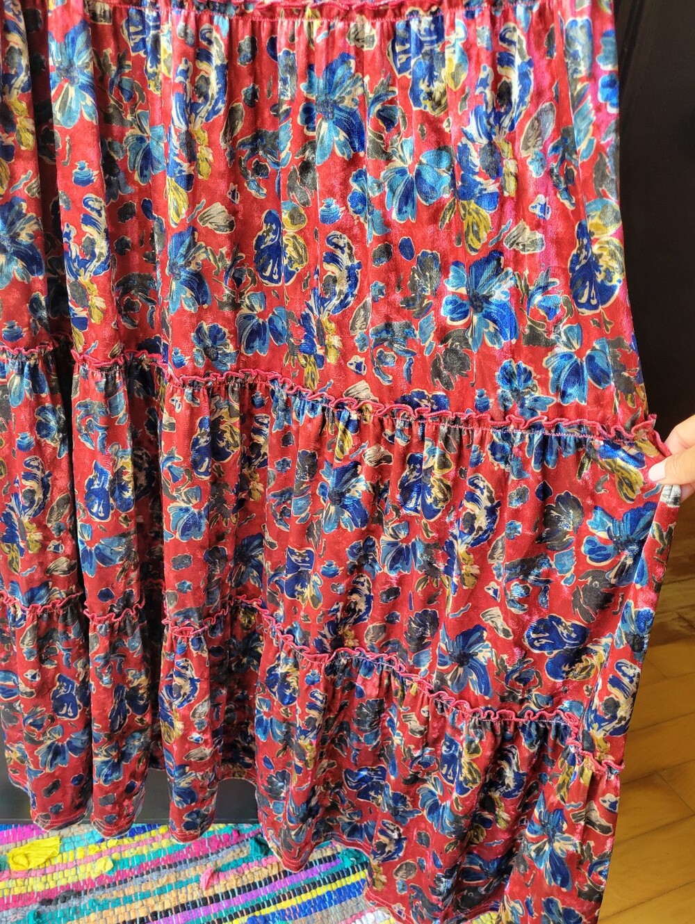 Natural Life Berkley Velvet Maxi Women's Dress Size M Red Blue Pattern Floral - Picture 13 of 15